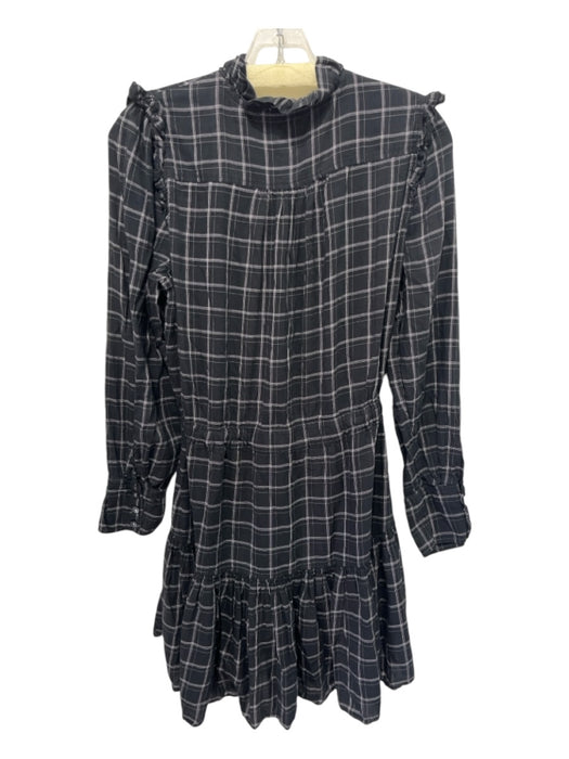 La Vie Size Medium Black & Lilac Cotton Blend Long Sleeve Plaid Drawstring Dress Black & Lilac / Medium