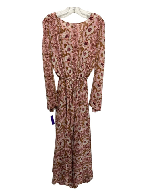 Misa Size S Pink, Red, Cream Polyester Maxi Flare Sleeve Floral Dress Pink, Red, Cream / S