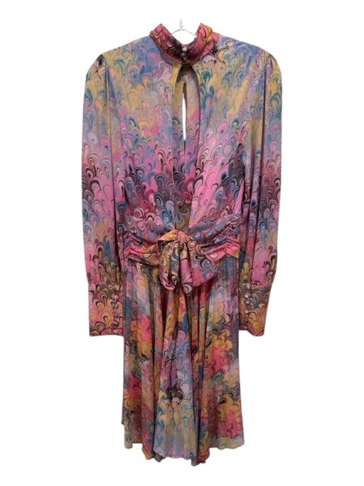 Delfi Collective Size M Pink, Blue, Yellow Mock Collar Keyhole Front Dress Pink, Blue, Yellow / M