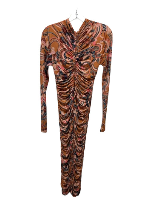 A.L.C. Size M Orange, Blue, Pink Polyester Blend Ruched bodycon Midi Dress Orange, Blue, Pink / M