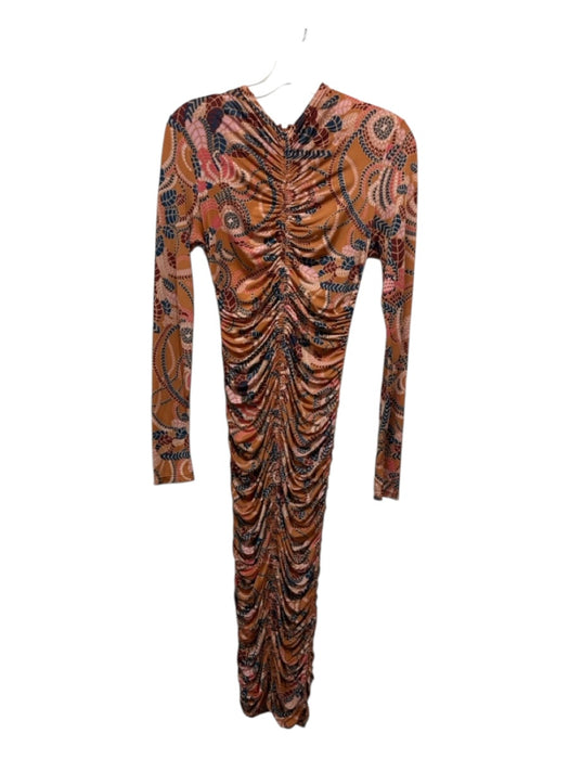 A.L.C. Size M Orange, Blue, Pink Polyester Blend Ruched bodycon Midi Dress Orange, Blue, Pink / M