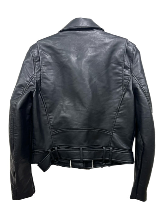 Zara Size M Black Recycled Polyester Faux Leather Zip Up Moto Jacket Black / M