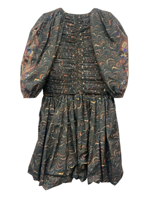 Ulla Johnson Size 8 Gray, Orange, Yellow Polyester Short Puff Sleeve Swirl Dress Gray, Orange, Yellow / 8