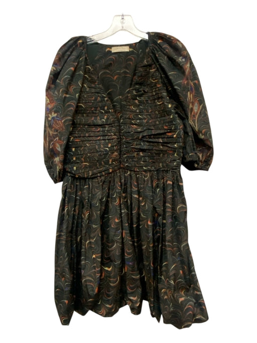 Ulla Johnson Size 8 Gray, Orange, Yellow Polyester Short Puff Sleeve Swirl Dress Gray, Orange, Yellow / 8