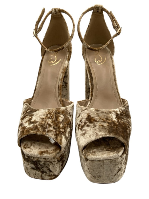 Sam Edelman Shoe Size 9 Beige Gold Textile Velvet Crushed Open Toe Pumps Beige Gold / 9