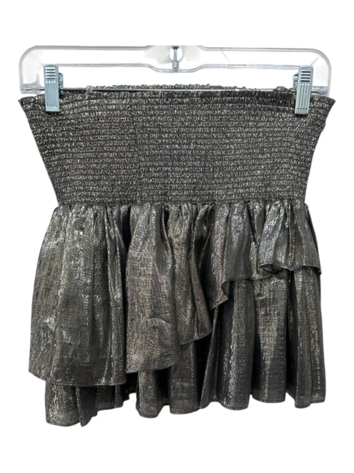 Ramy Brook Size M Gold Silk Blend Metallic Tiered Smocked Waist Mini Skirt Gold / M
