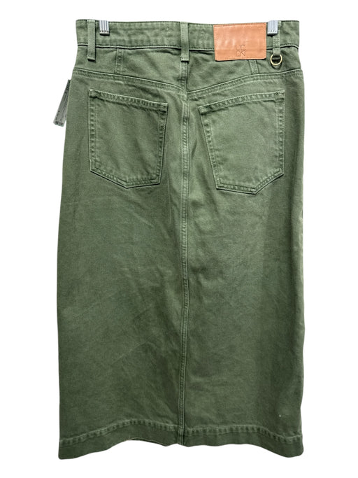 Ulla Johnson Size 8 Green Cotton Denim Button Front Patch Pocket Midi Skirt Green / 8