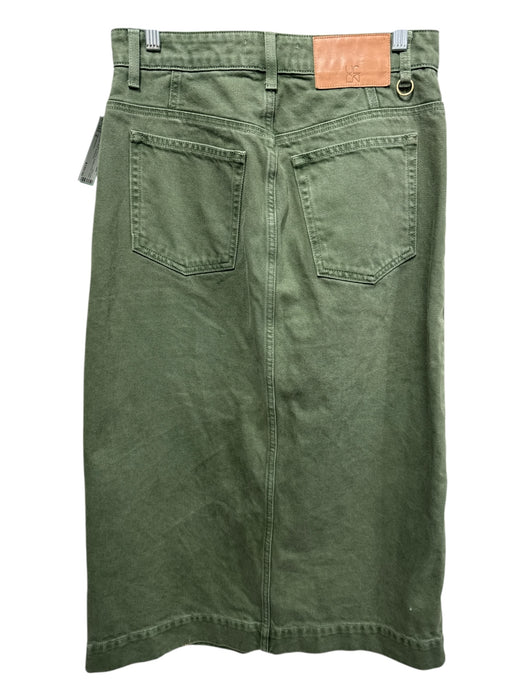 Ulla Johnson Size 8 Green Cotton Denim Button Front Patch Pocket Midi Skirt Green / 8