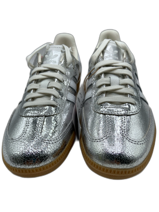 Adidas Shoe Size 7.5 White & Silver Leather Metallic T Toe Low Top Sneakers White & Silver / 7.5