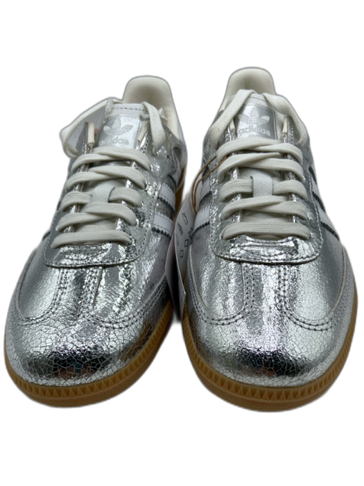 Adidas Shoe Size 7.5 White & Silver Leather Metallic T Toe Low Top Sneakers White & Silver / 7.5