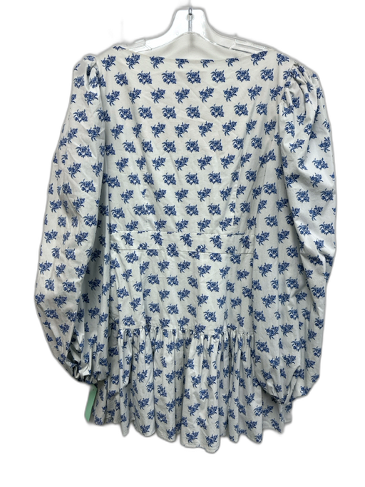Caroline Constas Size M White & Blue Cotton Blend floral print Square Neck Dress White & Blue / M