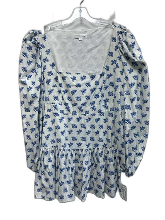 Caroline Constas Size M White & Blue Cotton Blend floral print Square Neck Dress White & Blue / M