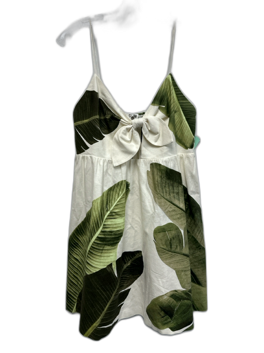 Alice + Olivia Size M / 8 White & Green Linen & Cotton Spaghetti Strap Bow Dress White & Green / M / 8