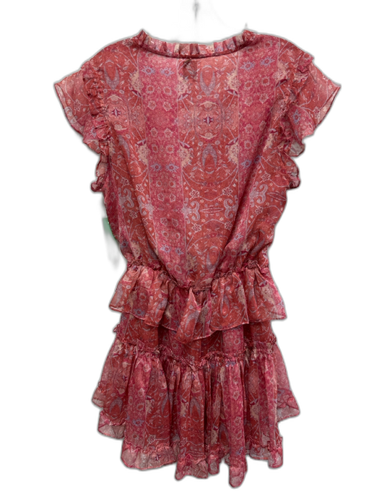 Misa Size S Pink, Red & Blue Polyester Sheer Paisley Floral Print Tiered Dress Pink, Red & Blue / S