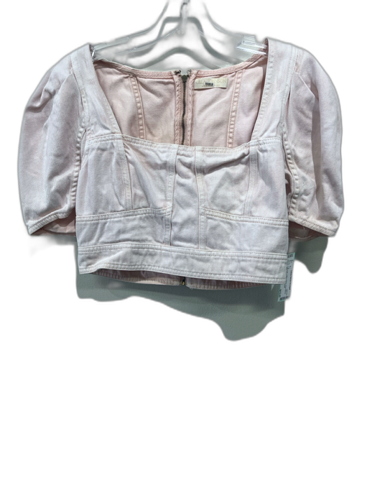 Ulla Johnson Size M Light Pink Cotton Denim Short Sleeve Back Zip Cropped Top Light Pink / M