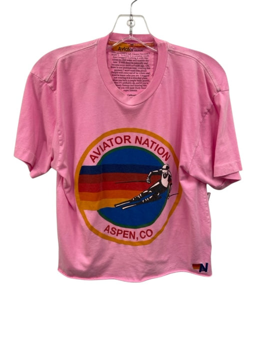 Aviator Nation Size M Pink & Multi Polyester Blend Raw Edge Graphic Crop Top Pink & Multi / M