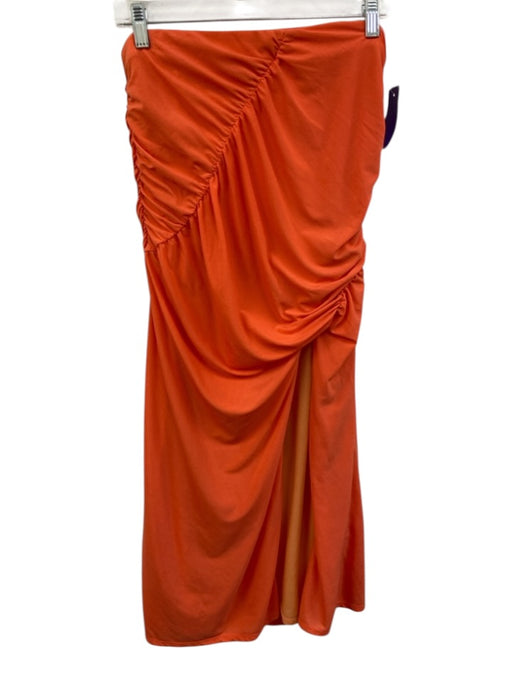 Simon Miller Size L Orange Polyester Elastic Waistband Ruched Front Slit Skirt Orange / L