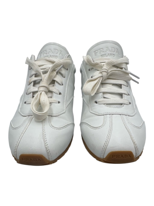 Prada Shoe Size 39 White Leather Upper Paneled Side Logo Low Top Sneakers White / 39