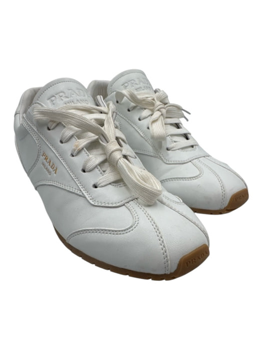 Prada Shoe Size 39 White Leather Upper Paneled Side Logo Low Top Sneakers White / 39