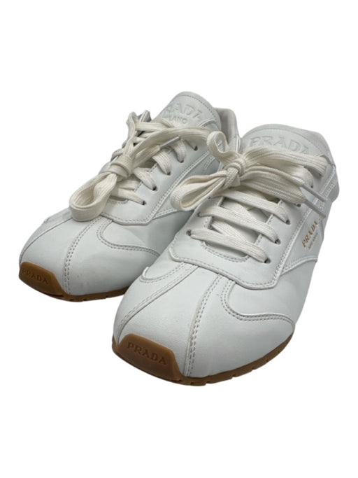 Prada Shoe Size 39 White Leather Upper Paneled Side Logo Low Top Sneakers White / 39