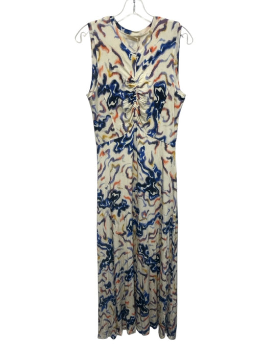 Ulla Johnson Size Medium Blue, Orange, White Rayon Blend Sleeveless Ruched Dress Blue, Orange, White / Medium