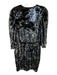 Tanya Taylor Size 6 Black & Silver Polyester Half Sleeve Sequins Surplice Dress Black & Silver / 6