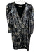 Tanya Taylor Size 6 Black & Silver Polyester Half Sleeve Sequins Surplice Dress Black & Silver / 6