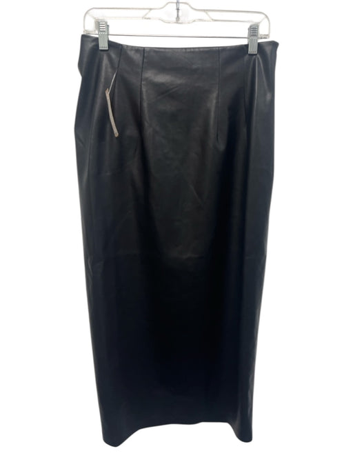 Le Bop Size Medium Black Faux Leather Ruched Side Slit Pencil Midi Skirt Black / Medium