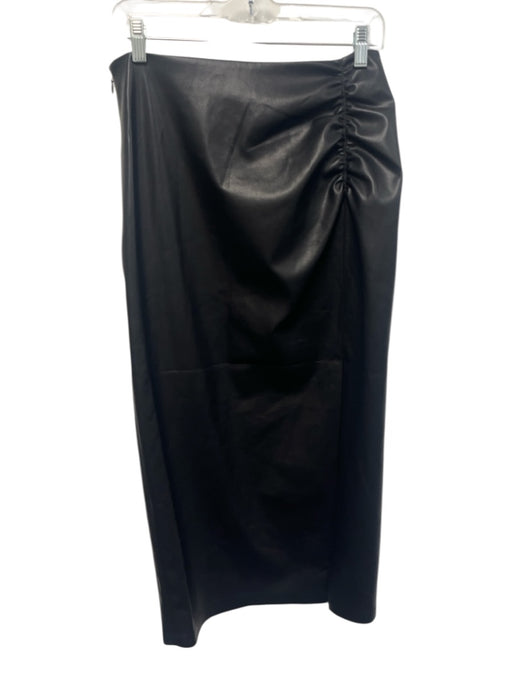 Le Bop Size Medium Black Faux Leather Ruched Side Slit Pencil Midi Skirt Black / Medium