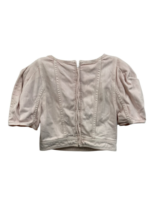 Ulla Johnson Size 8 Pale Pink Cotton Short Puff Sleeve Paneled Back Zip Top Pale Pink / 8