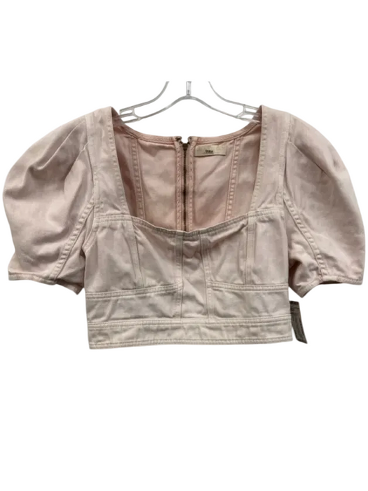Ulla Johnson Size 8 Pale Pink Cotton Short Puff Sleeve Paneled Back Zip Top Pale Pink / 8