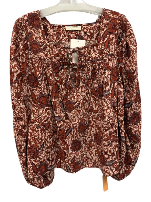Ulla Johnson Size 6 Orange, Brown, White Cotton Blend Long puff sleeve Top Orange, Brown, White / 6