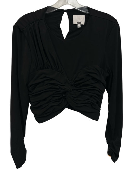 Cinq a Sept Size Large Black Polyester Blend Long Sleeve Twist Knot Ruched Top Black / Large