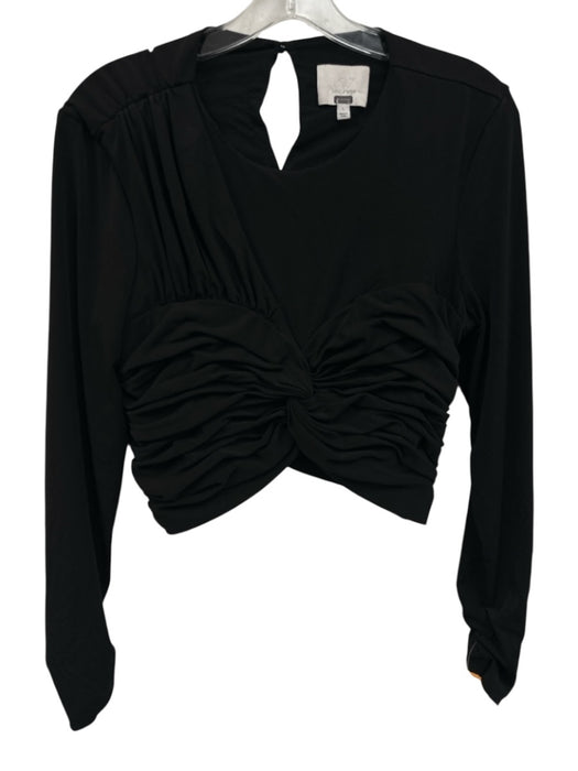 Cinq a Sept Size Large Black Polyester Blend Long Sleeve Twist Knot Ruched Top Black / Large