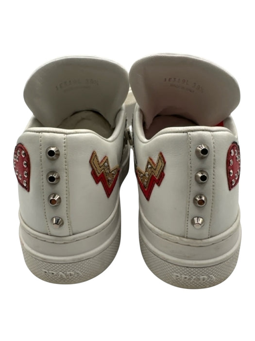 Prada Shoe Size 39.5 White & Multi Leather Graphic Stud Detail Platform Sneakers White & Multi / 39.5