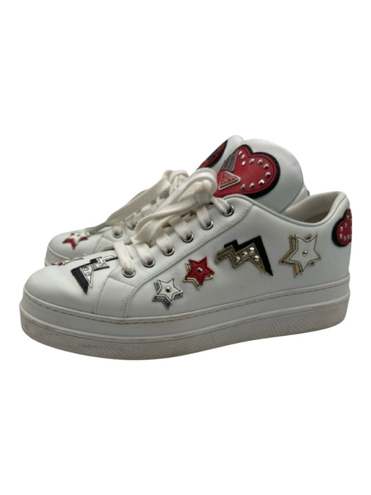 Prada Shoe Size 39.5 White & Multi Leather Graphic Stud Detail Platform Sneakers White & Multi / 39.5