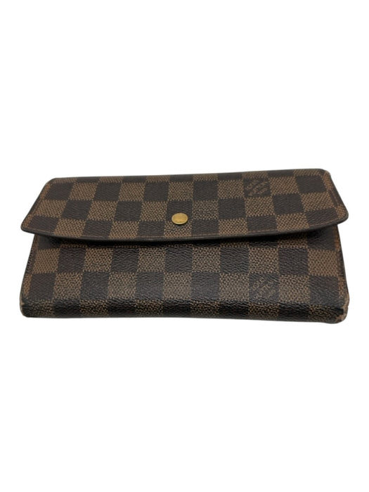 Louis Vuitton Brown Coated Canvas Damier Ebene Snap Closure Multi pocket Wallets Brown