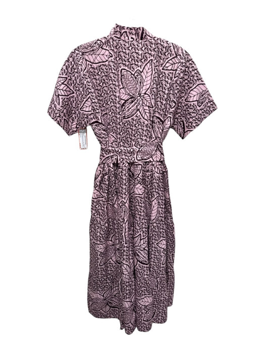 Elisamama Size M Pink & Burgundy Print Cotton Abstract Button Down Maxi Dress Pink & Burgundy Print / M