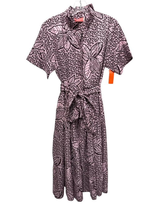 Elisamama Size M Pink & Burgundy Print Cotton Abstract Button Down Maxi Dress Pink & Burgundy Print / M