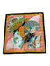 Hermes Pink, Black, & Multi Silk Swan Fans Gold Border Rolled Edges scarf Pink, Black, & Multi