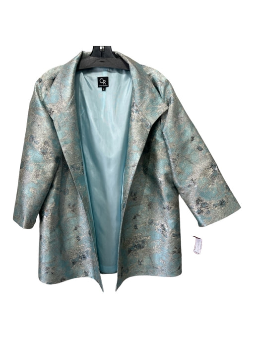 Connie Roberson Size L Blue & Silver Silk Metallic Abstract Long Sleeve Jacket Blue & Silver / L