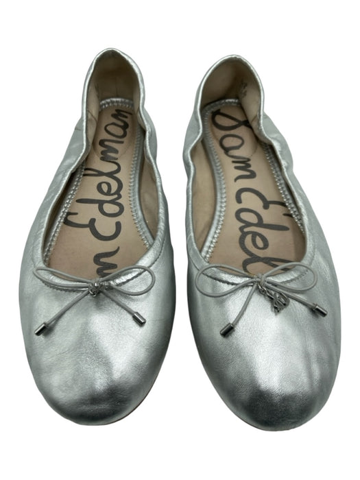 Sam Edelman Shoe Size 9.5 Silver Leather Metallic Bow Detail Ballet Flat Flats Silver / 9.5