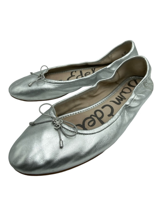 Sam Edelman Shoe Size 9.5 Silver Leather Metallic Bow Detail Ballet Flat Flats Silver / 9.5