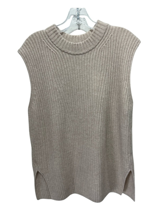 Vince Size L Beige Wool & Cashmere Ribbed Side Slits Sleeveless Sweater Beige / L