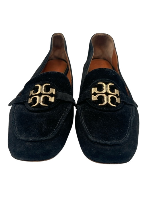 Tory Burch Shoe Size 9 Black Suede gold logo Flats Square Toe Loafers Black / 9