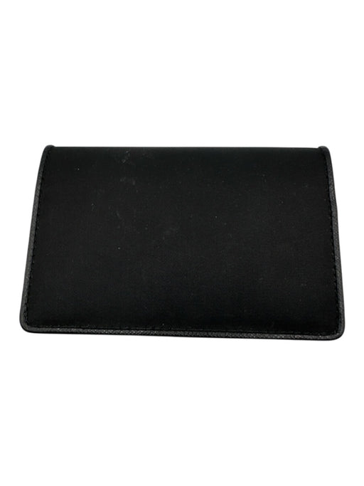 Prada Black Nylon & Leather Silver Logo Card Slots Fold Wallets Black