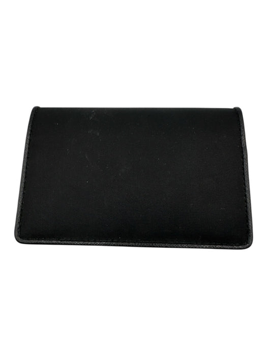 Prada Black Nylon & Leather Silver Logo Card Slots Fold Wallets Black