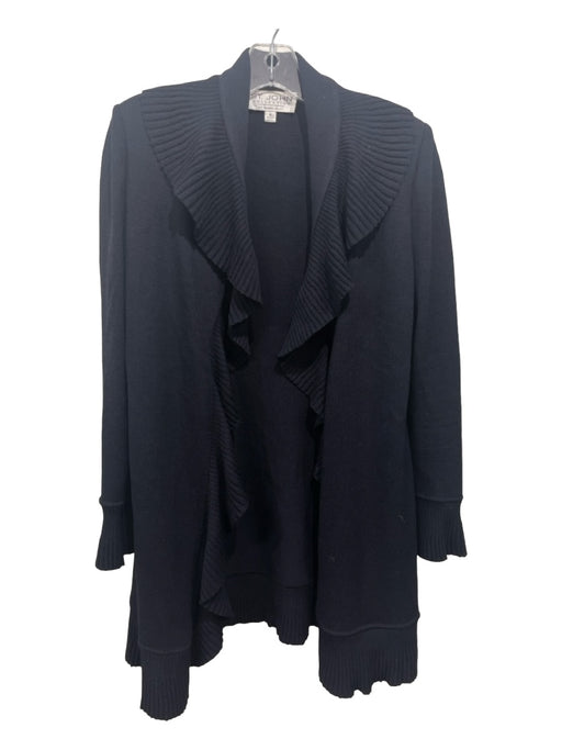 St. John Collection Size 4 Black Wool Blend Collared Open Interior Tie Cardigan Black / 4