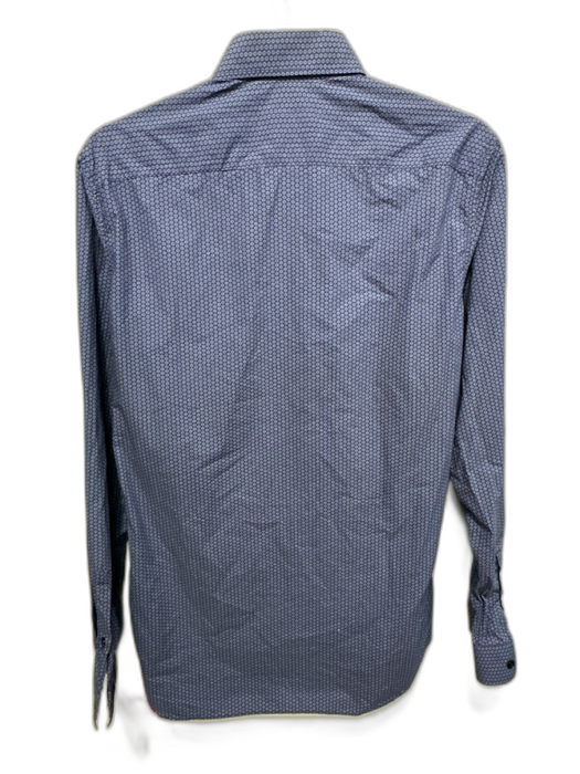 Zegna Size 15.5 Blue & White Cotton Micro Button up Men's Long Sleeve Shirt Blue & White / 15.5