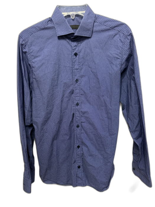 Zegna Size 15.5 Blue & White Cotton Micro Button up Men's Long Sleeve Shirt Blue & White / 15.5